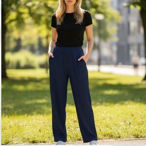 NWT ZARA High Waisted Ribbed Pleated Wide Leg Crop Pant Trouser Medium